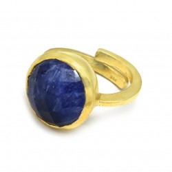 925 Sterling Silver Gold Plated Blue Sapphire Gemstone Adjustable Rings- A1R-1493
