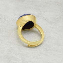 925 Sterling Silver Gold Plated Blue Sapphire Gemstone Adjustable Rings- A1R-1493