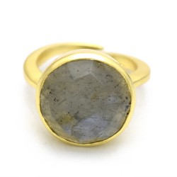 925 Sterling Silver Gold Plated Labradorite Gemstone Adjustable Rings- A1R-1493