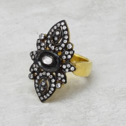 925 Sterling Silver Gold, Black Rhodium Plated White Zircon Gemstone Rings- A1R-1502