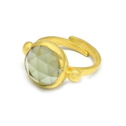 Brass Gold Plated Green Amethyst Gemstone Adjustable Rings- A1R-1710