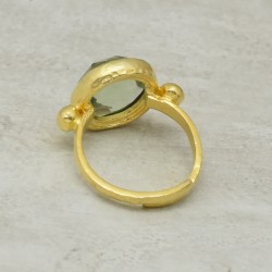 Brass Gold Plated Green Amethyst Gemstone Adjustable Rings- A1R-1710