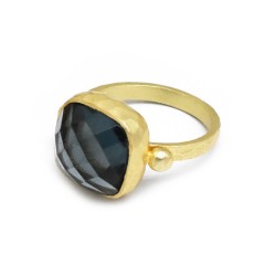Brass Gold Plated London Blue Topaz Gemstone Rings- A1R-1712
