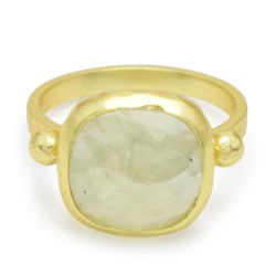 Brass Gold Plated Prehnite Gemstone Rings- A1R-1712