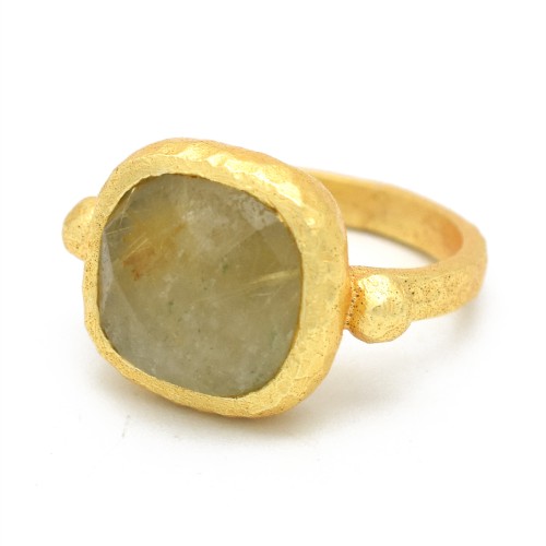 Brass Gold Plated Golden Rutile Gemstone Rings- A1R-1712