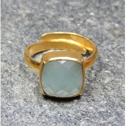 Brass Gold Plated Aqua Chalcedony Gemstone Adjustable Rings- A1R-1713