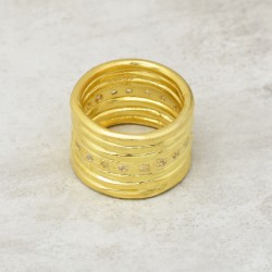 Brass Gold Plated White CZ, Garnet Gemstone Spiral Rings- A1R-1779