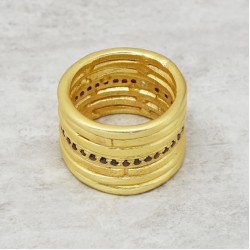 Brass Gold Plated White CZ, Garnet Gemstone Spiral Rings- A1R-1779