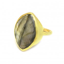Brass Gold Plated Labradorite Gemstone Hammered Rings- A1R-1848