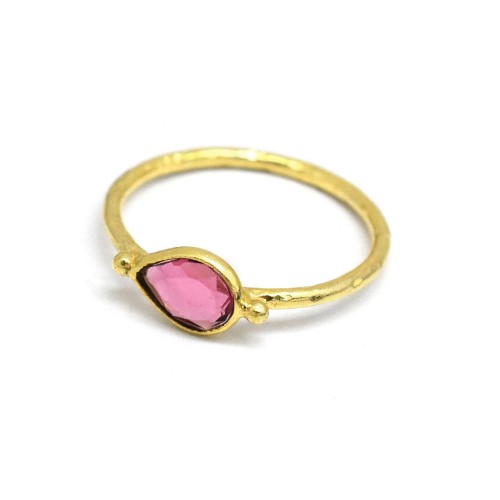 Brass Gold Plated Pink Tourmaline Gemstone Rings- A1R-1854