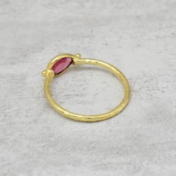 Brass Gold Plated Pink Tourmaline Gemstone Rings- A1R-1854