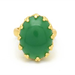Brass Gold Plated Green Onyx Gemstone Rings- A1R-1859