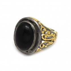 Brass Gold, Black Rhodium Plated Black Onyx Gemstone Rings- A1R-1877
