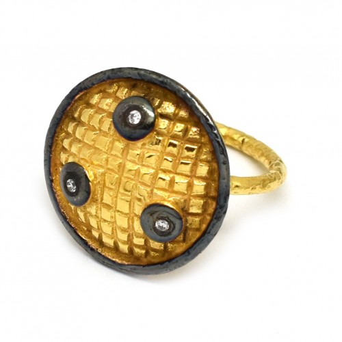 Brass Gold, Black Rhodium Plated White Zircon Gemstone Rings- A1R-1933