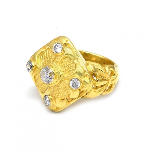 Brass Gold Plated White CZ Gemstone Rings- A1R-1966