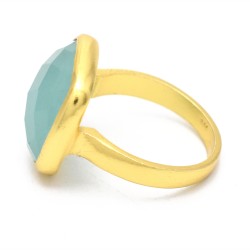 925 Sterling Silver Gold Plated Aqua Chalcedony Gemstone Rings- A1R-1994