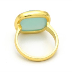 925 Sterling Silver Gold Plated Aqua Chalcedony Gemstone Rings- A1R-1994
