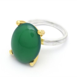 Brass Gold, Silver Plated Green Onyx Gemstone Rings- A1R-2009