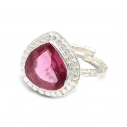 Brass Silver Plated Pink Tourmaline Gemstone Rings- A1R-2039