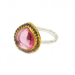 925 Sterling Silver Gold, Silver, Black Rhodium Plated Pink Tourmaline Gemstone Rings- A1R-2039