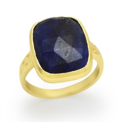 925 Sterling Silver Gold Plated Blue Sapphire Gemstone Rings- A1R-2521