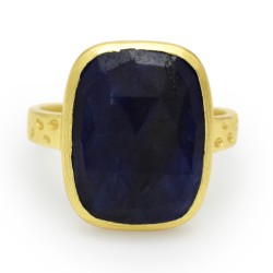 925 Sterling Silver Gold Plated Blue Sapphire Gemstone Rings- A1R-2521