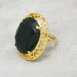 925 Sterling Silver Gold Plated Color Enhanced Emerald Gemstone Rings- A1R-2540
