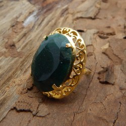 925 Sterling Silver Gold Plated Color Enhanced Emerald Gemstone Rings- A1R-2540