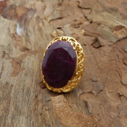 925 Sterling Silver Gold Plated Color Enhanced Ruby Gemstone Rings- A1R-2540