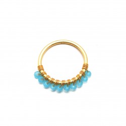 Brass Gold Plated Blue Chalcedony Gemstone Rings- A1R-2572