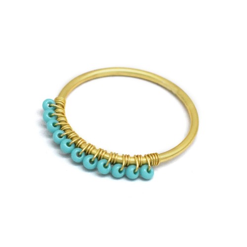 Brass Gold Plated Seed Turquoise Gemstone Rings- A1R-2572