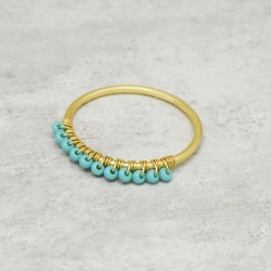 Brass Gold Plated Seed Turquoise Gemstone Rings- A1R-2572
