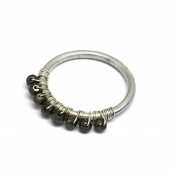 Brass Silver Plated Pyrite Gemstone Rings- A1R-2572