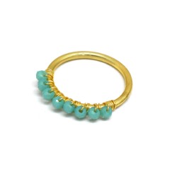 Brass Silver, Gold Plated Aqua Chalcedony Gemstone Rings- A1R-2572