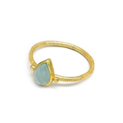 925 Sterling Silver Gold Plated Aqua Chalcedony Gemstone Rings- A1R-380