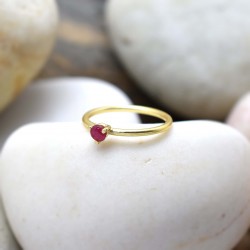 925 Sterling Silver Gold Plated Pink Quartz Gemstone Rings- A1R-4347