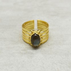925 Sterling Silver Gold Plated Labradorite Gemstone Adjustable Rings- A1R-4437