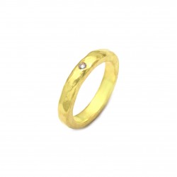 Brass Gold Plated White CZ Gemstone Hammered Rings- A1R-4605