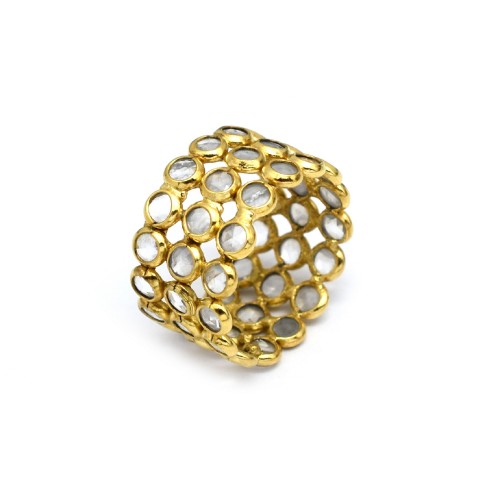 Brass Gold Plated Polki Gemstone Rings- A1R-4774