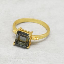 Brass Gold Plated Black Onyx, London Blue Topaz Gemstone Rings- A1R-5085