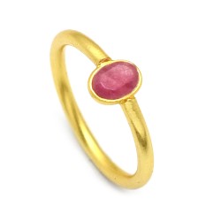 Brass Gold Plated Pink Quartz Gemstone Rings- A1R-5092