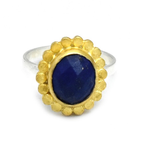 925 Sterling Silver Gold, Silver Plated Lapis Lazuli Gemstone Rings- A1R-5104