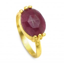 925 Sterling Silver Gold Plated Pink Quartz Gemstone Rings- A1R-5105