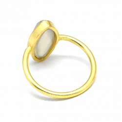 925 Sterling Silver Gold Plated White Chalcedony Gemstone Rings- A1R-5107