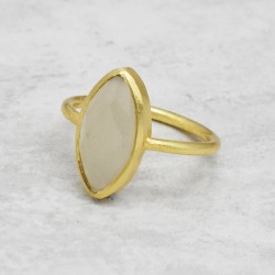 925 Sterling Silver Gold Plated White Chalcedony Gemstone Rings- A1R-5107