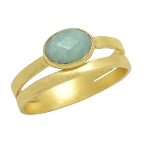 925 Sterling Silver Gold Plated Amazonite Gemstone Rings- A1R-5112
