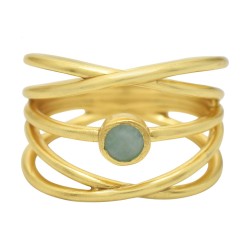 Brass Gold Plated Amazonite Gemstone Spiral Rings- A1R-5251