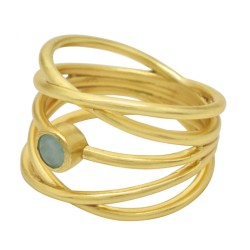 Brass Gold Plated Amazonite Gemstone Spiral Rings- A1R-5251