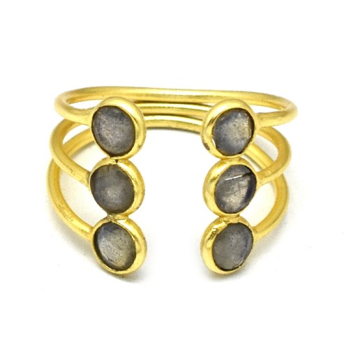 925 Sterling Silver Gold Plated Labradorite Gemstone Adjustable Rings- A1R-5252