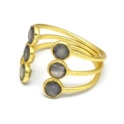 925 Sterling Silver Gold Plated Labradorite Gemstone Adjustable Rings- A1R-5252